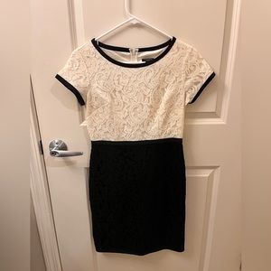 Ann Taylor B&W midi dress with lace design on top and bottom